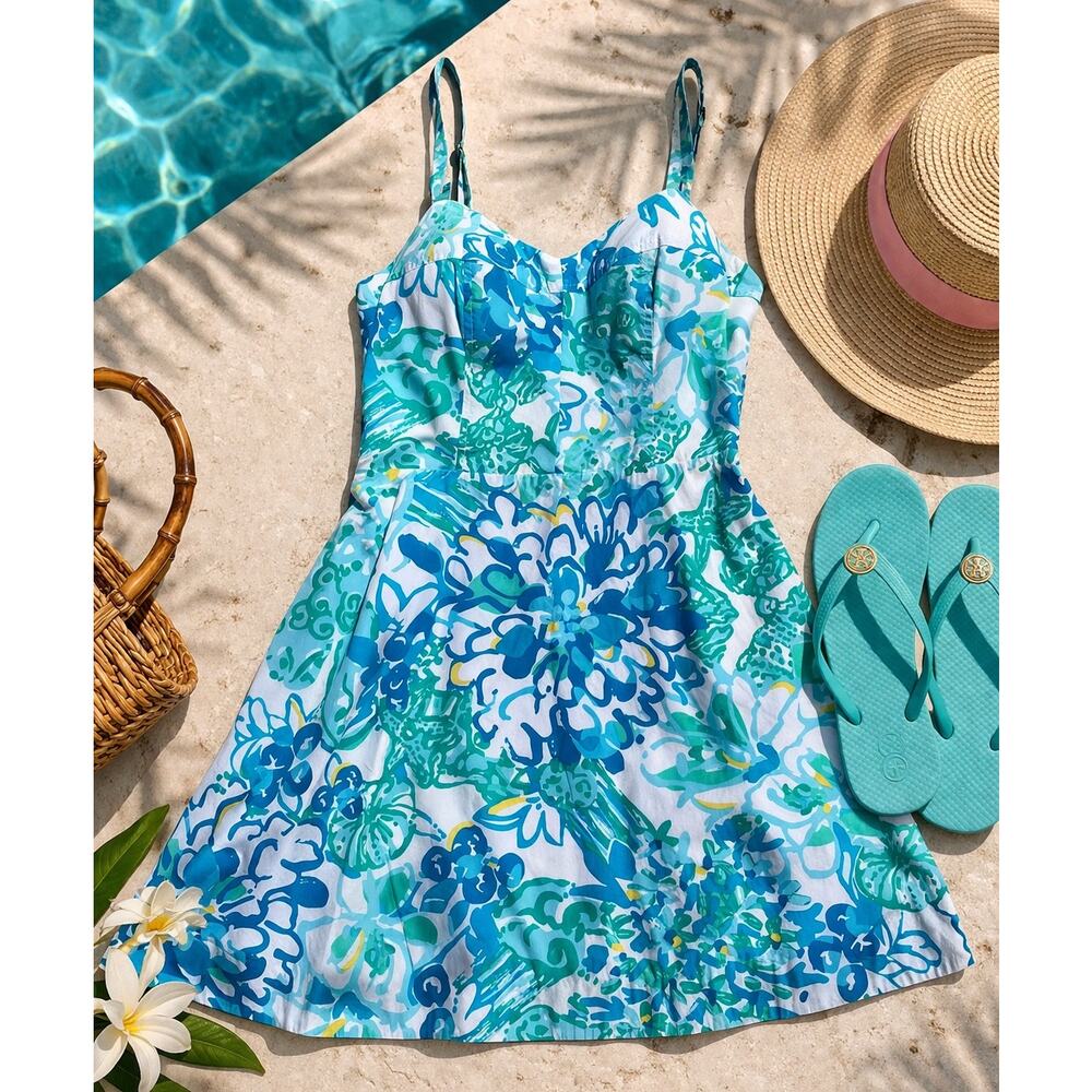 Lilly Pulitzer Willow Dress n A Pinch Size 6 Blue Fit and Flare Palm Beach Chic